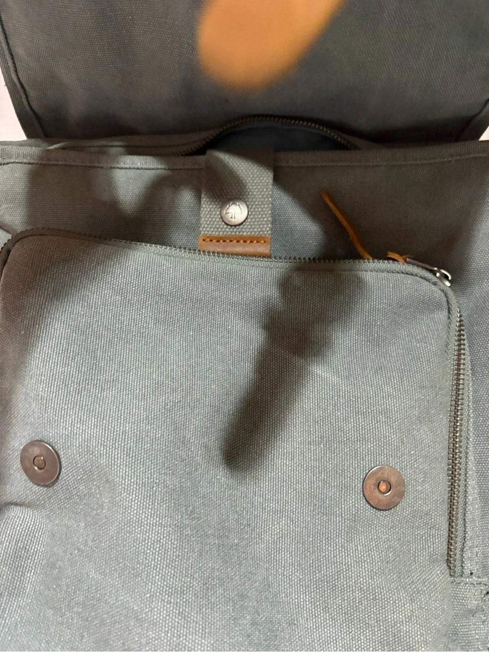 TSD Canvas Daypack Backpack with Tan Leather Accents - Green